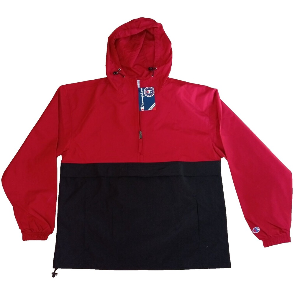 NWT Champion‎ Mens ½ Zip Hooded Packable Windbreaker Jacket Red-Black – Size XS